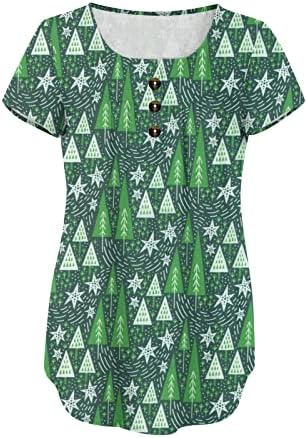 נשים חג המולד עץ חולצות כפתור למטה חולצה עם צוואר קצר שרוול חולצות מקרית מתגנדר חולצות עבור חותלות