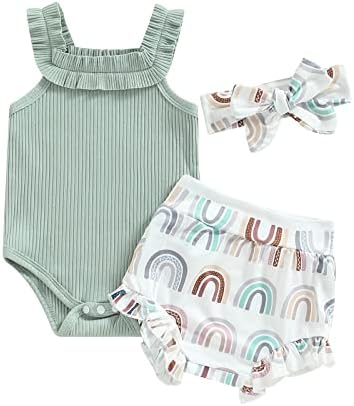 תינוקת תינוקת יילודים בגדי תינוקות מכוונים סרבל רומפר עם משולש פרע מכנסיים קצרים תחתית סרט 3 יחידות תלבושת