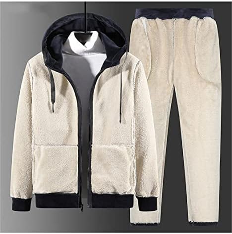 הגברים סט עקיבות חמות, סט קטיפה עבה שני חתיכות, מעיל חליפת מסלול חורפית בחורף+מכנסיים בגודל גדול
