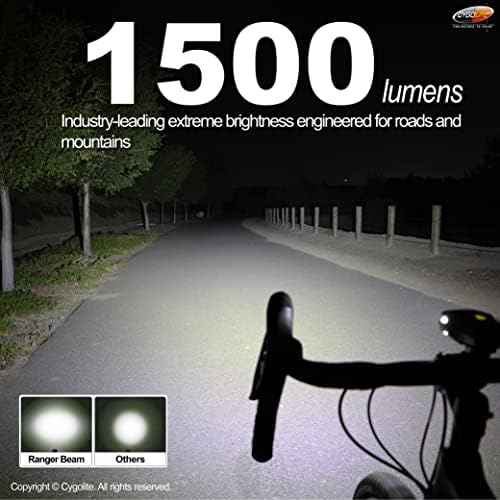 ריינג'ר Cygolite 1,500 אור אופניים סיבולת לומן- זמן ריצה גבוהה במיוחד- 9 מצבי אור- בהירות נעימה-