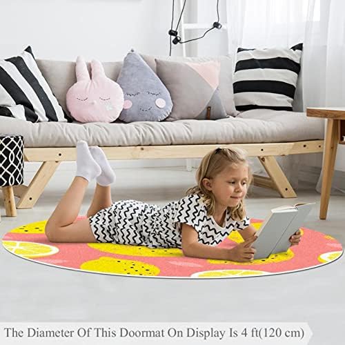 Llnsuply בגודל גדול 4 מטר ילדים עגולים אזור משחק שטיח לימון לימון חלקה משתלת כרית שטיחים ללא להחליק