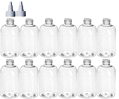 4 אונקיה של בוסטון בקבוקים עגולים, פלסטיק לחיות מחמד ריק ללא מילוי BPA, עם כובעי עליון טוויסט לבן