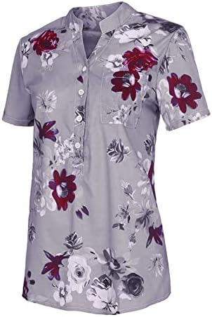 מקרית חולצות נשים פרחוני בוהו חולצת טי חולצות כפתור למטה צווארון 2023 קיץ קצר שרוול חולצות חולצה