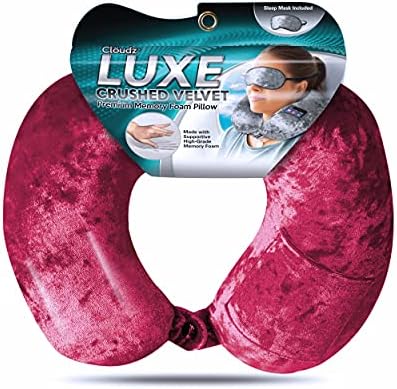 Cloudz Luxe Luxe Memort Welvet כרית צוואר קצף עם מסיכת שינה - אדום עמוק