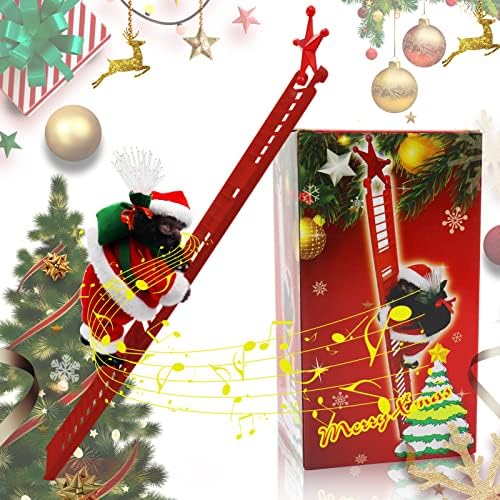 מטפס לחג המולד סנטה אמריקאי אפריקני, חשמלי מטפס מעלה ומטה, מטפס שחור בסנטה עם מוסיקה של ג'ינגל פעמוני לקישוטים