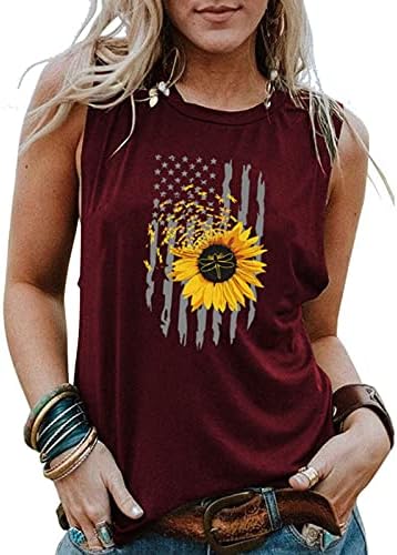 חולצות 4 ביולי חולצות גופיות לנשים דגל אמריקאי קיץ קיץ טש חולצה ללא שרוולים מככבים פסים גופיות