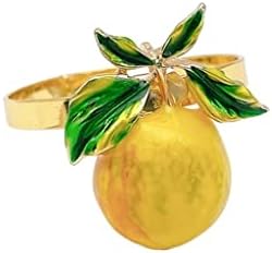 LMMDDP 12 יחידות/ מפית פירות אביב טבעת סגסוגת לימון צהובה מפית אבזם שולחן חתונה טבעת מפית טבעת