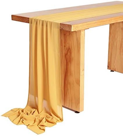 שרווי 27 x 168 אינץ 'זהב שיפון שולחן חתונה רץ, ארוך במיוחד 14 מטרים שולחן שולחן עצום, כפרי כלה מקלחת כלה