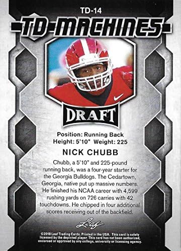 2018 דראפט עלים מכונות TD TD-14 Nick Chubb RC RC טירון NFL FOUDGIL CARD CARDS BROWNS