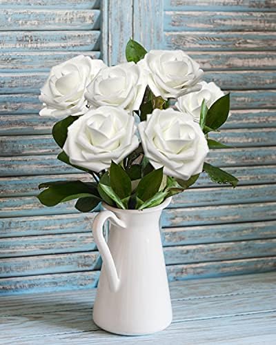 פרחים מלאכותיים ורדים ריאליסטיים, 25 יחידות ורדים מזויפים למראה אמיתי עם גבעול לזרי חתונה DIY מרכזי חתיכות