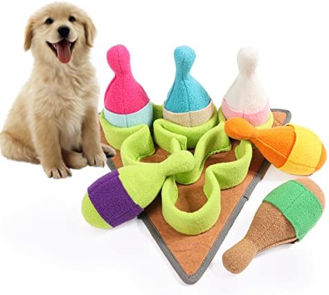 Yoovivi Puzzle Puzzle Toys מחצלת סנפל לכלבים מחצלת האכלה של כלבים עם 6 באולינג צעצועים כלבים