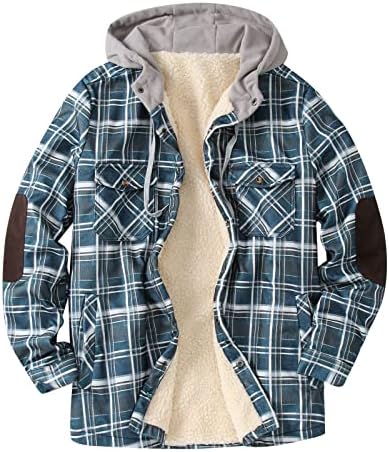 XXBR מעילים משובצים חולצות לגברים, כפתור רוכסן עם ז'קט מרופד עם ברדס עם מעילים רוכסנים רופפים