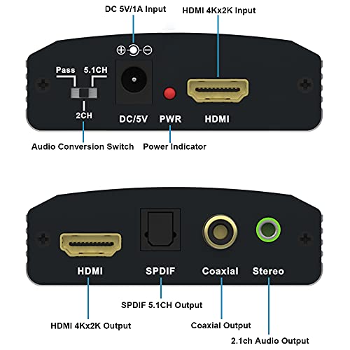 מחלץ שמע HDMI מפצל 4K HDMI לממיר שמע HDMI+קואקסיאל+טוסלינק אופטי SPDIF+3.5 ממ אודיו אנלוגי
