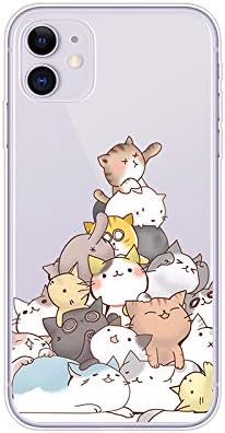בלינגי של אייפון 11 מקרה, נשים בנות יפה חתול דפוס חמוד קריקטורה בעלי החיים סגנון שקוף רך מגן