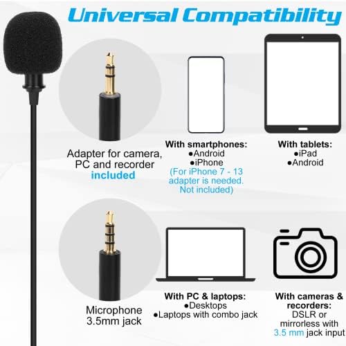 מיקרופון דש Lavalier Bavalier יותר עבור LG W10 תואם לטלפונים או מצלמות בלוגים של מצלמה vlogging