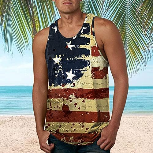 יום עצמאות גופיות לגברים אמריקאי דגל חולצה רטרו פטריוטית קיץ חוף חייל שרוולים כושר טנק