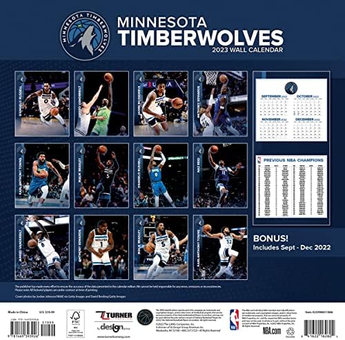 Turner Sports Minnesota Timberwolves 2023 12x12 לוח קיר צוות