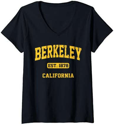 נשים ברקלי קליפורניה קליפורניה CA וינטג 'סגנון אתלטי סגנון V-Neck חולצה