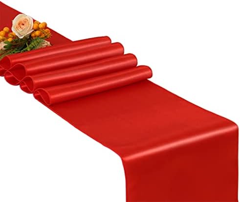 10 אדום סאטן שולחן רץ 12 איקס 108 סנטימטרים עבור מסיבת חתונת אירועים קישוט