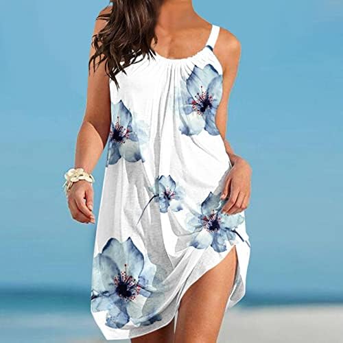 חוף שמלות לנשים מקרית פרחוני שמלת קלע רצועת שרוולים חמוד קיץ שמלות טנק שמלת הוואי שמלה