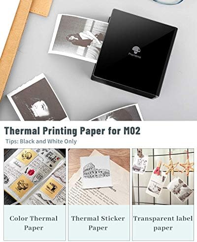 מדפסת כיס, M02 Mini Bluetooth מדפסת מדפסת חליפת מתנה - שלושה גדלים של גלילי נייר תרמיים מעורבים, מדפסת