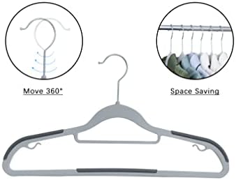 קולבי בגדי פלסטיק אפורים אורנווד 30 מארפים קולב חיסכון בחלל, קולב מכנסיים ללא החלקה, קולב מכנסיים