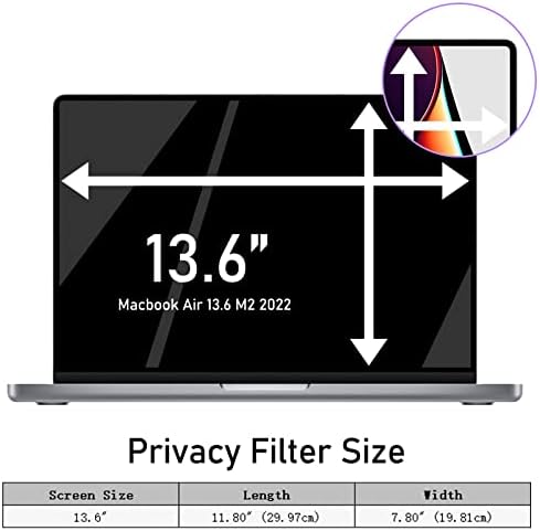 מסנן מסך פרטיות תואם ל- MacBook Air 13.6 2022, מגנטי נשלף אנטי סנוור ומסנן אור כחול, מגן מסך מחשב