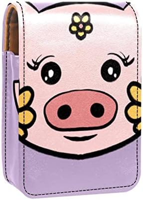 שפתון מקרה עם מראה חמוד נייד איפור תיק קוסמטי פאוץ, קריקטורה בעלי החיים חזיר חמניות