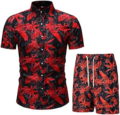 חולצת פרחים לגברים הוואי מערכי כפתור מזדמן חולצות שרוול קצר מוטס מכנסיים קצרים 2 PC תלבושות קיץ סט סט