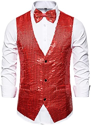 אפוד NZWILUNS לז'קט גברים עם נציפי אופנה של עניבת פרפר מעיל vest מעיל צווארון V-Neck ללא שרוולים חתונה