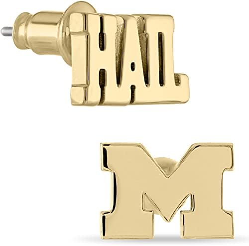עגילי וולברין מישיגן לנשים - אוניברסיטת מישיגן ברד וגוש עגילי חסימת זהב - עגילי זהב 18K עגילים מצופים