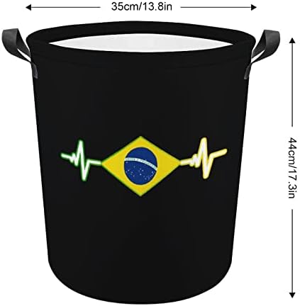 ברזיל דגל פעימות לב כביסה סל עם ידיות עגול מתקפל כביסת אחסון סל לחדר שינה אמבטיה