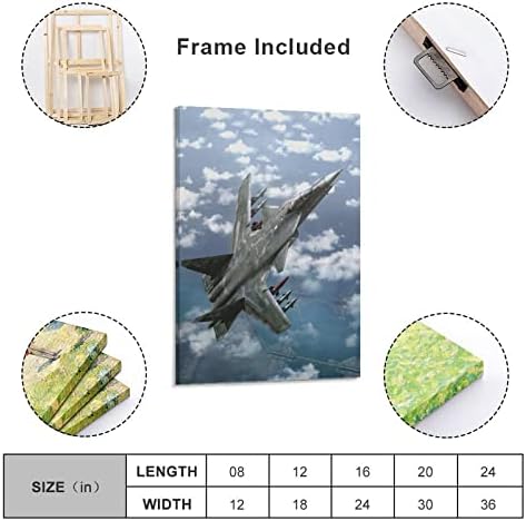 הייס מטוס צבאי מטוס מטוס מטוס F-14 דפוס סילון קרב על קיר קיר בציור קיר לסלון עיצוב בית מתנה נער 24x36