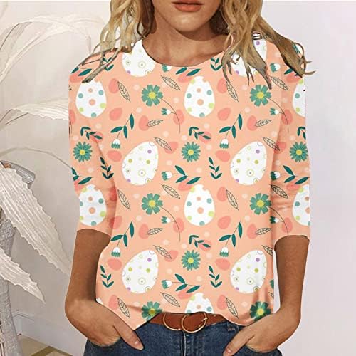 חולצות פסחא לנשים קיץ 3/4 חולצות T חולצות מזדמנים אופנה אופנה הדפסת פרחים רופפת טוניקה טוניקה צמרת אישה