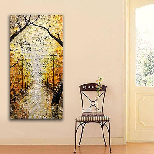 אסדאם אמנות-עץ אנכי קיר אמנות מופשט בד ציורי נוף אמנות צהוב רחוב יצירות אמנות לבית קיר 24 * 48 אינץ
