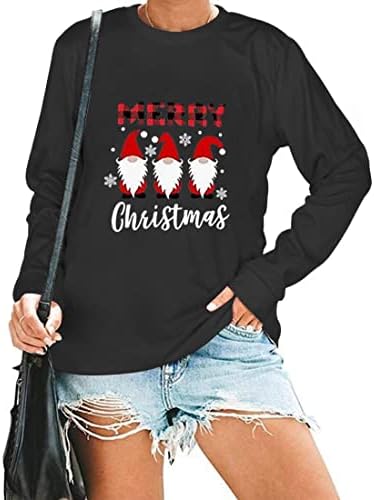סווטשירטים של בולומי לחג המולד לנשים חג המולד גרפי גרפי סוודר שרוול ארוך חולצות חולצות צווארון רופף מזדמן
