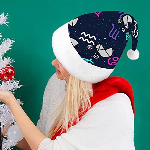 גלגל המזלות סימן חג המולד כובע סנטה קלאוס כובעי קצר קטיפה עם לבן חפתים לגברים נשים חג המולד מסיבת