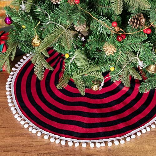 חצאית עץ חג המולד של Hohotime Burlap, טבעות שנתיות אדומות שחורות בגודל 48 אינץ