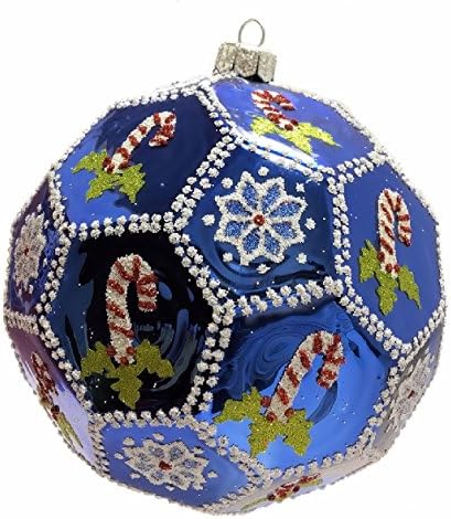 קני סוכריות כחול גדול פתית שלג פוליהדרון כדור פולנית זכוכית פולנית קישוט לחג המולד