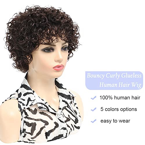 הואה קצר פאות עבור לבן נשים אמיתי שיער טבעי עמילות כהה חום קצר מתולתל פאות שיער טבעי עבור לבן נשים ברזילאי