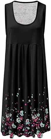 נשים מקרית טוניקה שמלות פרחוני בוהו טנק שמלה ללא שרוולים כיכר צווארון גבוהה מותן קפלים קיץ מיני שמש
