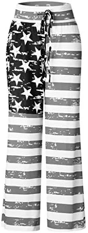 מכנסי רגל רחבים לנשים דגל אמריקאי רגוע בכושר מכנסי רגל רחבים המותניים 4 ביולי רגל רחבה מכנסיים מזדמנים