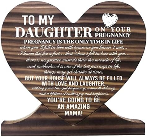 AUII JO עיצוב בת הריון מתנה לוח עץ מודפס, לב מעץ מתנה לתינוק לב, שלט עץ לב, לבת שלי בהריון שלט עיצוב עץ