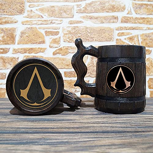 ספל בירה של Assassin's Creed, 22 עוז, מתנת גיימר, בירה בהתאמה אישית שטיין, מכלית בירה מעץ, מתנה