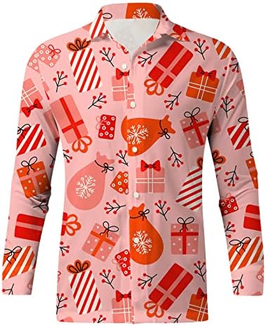 חולצות חג מולד XXBR לגברים, כפתור למטה חג המולד תלבושות של מסיבת צווארון טירוף של חג המולד