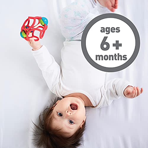 Ogobolli Rattle & Teether צעצוע לתינוקות - כדור חושי מישוש - סיליקון נמתח ורך לא רעיל - בגילאי 6