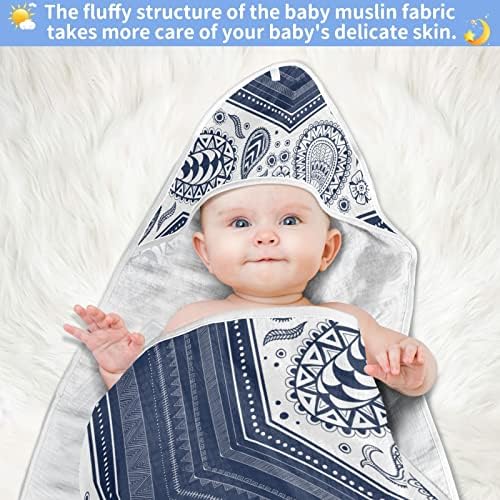 מגבת רחצה לתינוק, בוהמיאנית בוהו פייזלי דפוס מוטיבים שבטיים אתניים זיגזג גיאומטרי כחול לבן מגבות