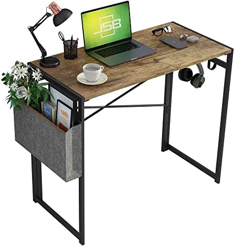 31.5 קטן מתקפל שולחן מחשב עם אחסון תיק וו, כתיבה שולחן מודרני תעשייתי עבודה שולחן מחשב נייד