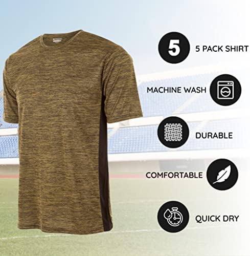 חולצת טריקו פעילה בנים-אימוני אימון אתלטי יבש מהיר צוות נמתח צוואר צוואר שרוול קצר חפיסה 5 חבילה