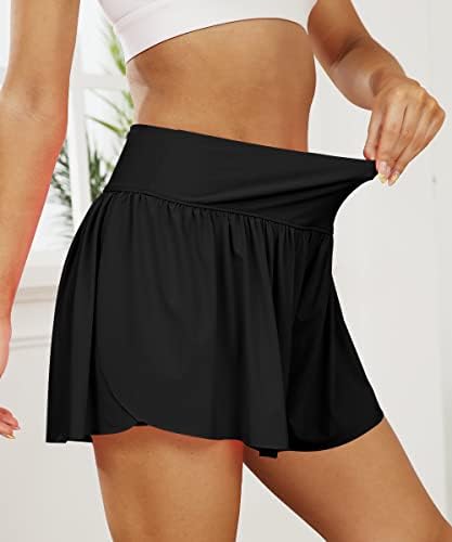 אוטומט נשים 2 ב 1 פרפר זורם מפעיל אימון אתלטי מכנסיים קצרים אופנתיים קיץ מזדמן מותן גבוה חצאיות טניס יוגה